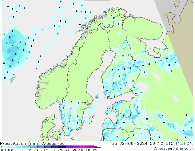 Srážky Arpege-eu Ne 02.06.2024 12 UTC