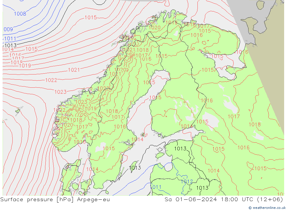 地面气压 Arpege-eu 星期六 01.06.2024 18 UTC