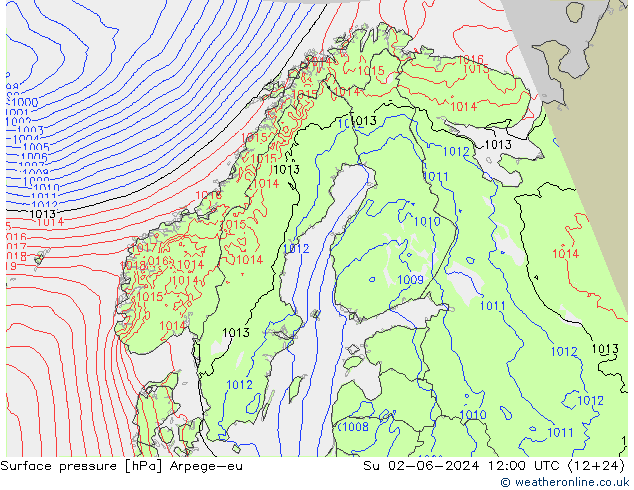 Luchtdruk (Grond) Arpege-eu zo 02.06.2024 12 UTC