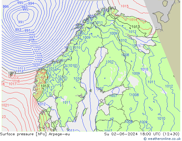 Bodendruck Arpege-eu So 02.06.2024 18 UTC