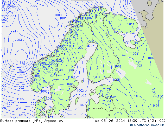 Atmosférický tlak Arpege-eu St 05.06.2024 18 UTC