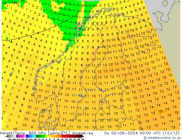 Height/Temp. 850 hPa Arpege-eu Dom 02.06.2024 00 UTC