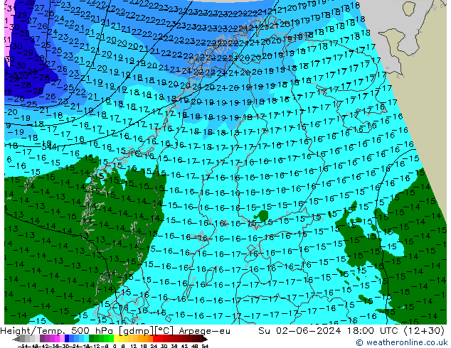 Height/Temp. 500 hPa Arpege-eu So 02.06.2024 18 UTC