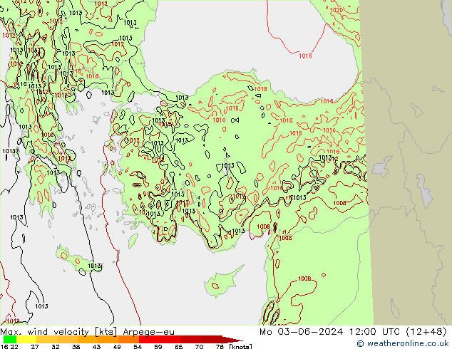 Max. wind velocity Arpege-eu Seg 03.06.2024 12 UTC