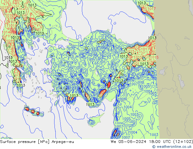 pressão do solo Arpege-eu Qua 05.06.2024 18 UTC