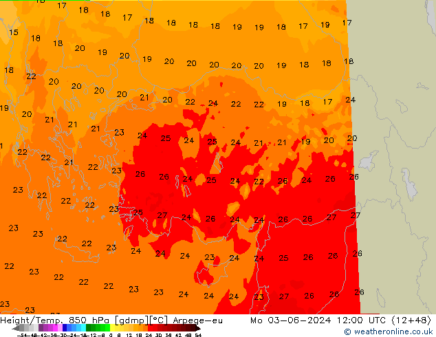 Height/Temp. 850 hPa Arpege-eu  03.06.2024 12 UTC