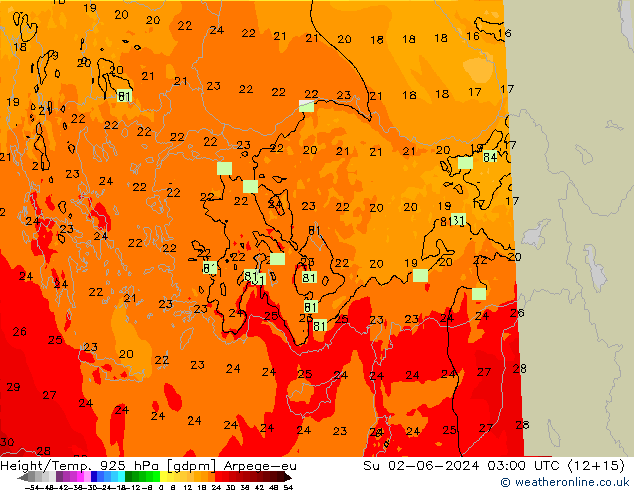 Height/Temp. 925 hPa Arpege-eu Ne 02.06.2024 03 UTC