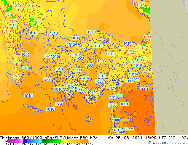 Thck 850-1000 hPa Arpege-eu St 05.06.2024 18 UTC