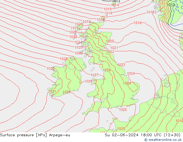 Luchtdruk (Grond) Arpege-eu zo 02.06.2024 18 UTC