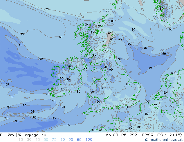 RH 2m Arpege-eu Mo 03.06.2024 09 UTC