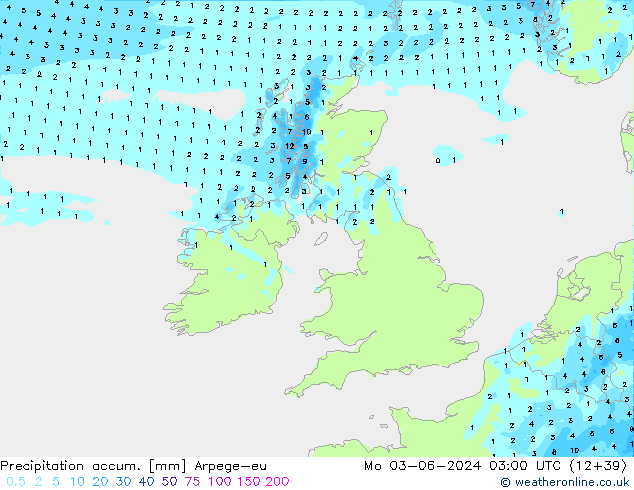 Précipitation accum. Arpege-eu lun 03.06.2024 03 UTC