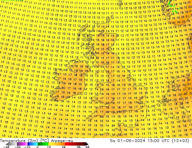 Temperatura (2m) Arpege-eu Sáb 01.06.2024 15 UTC