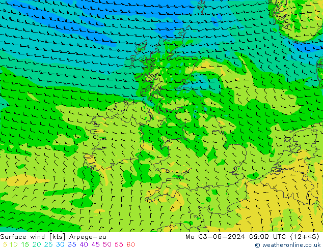 wiatr 10 m Arpege-eu pon. 03.06.2024 09 UTC