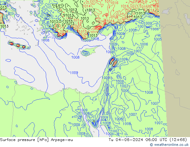 Surface pressure Arpege-eu Tu 04.06.2024 06 UTC