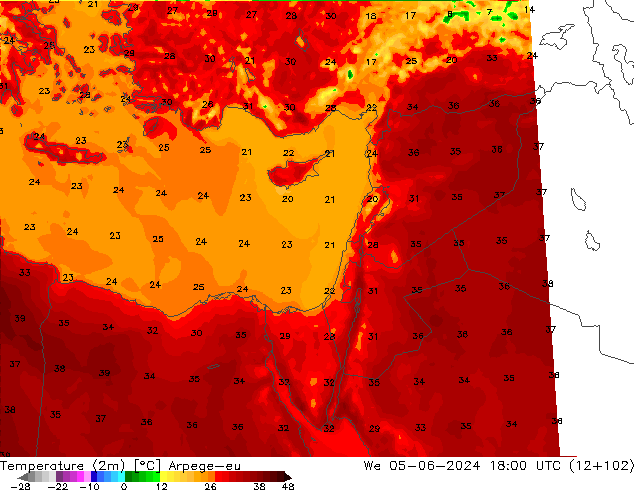 Temperature (2m) Arpege-eu We 05.06.2024 18 UTC