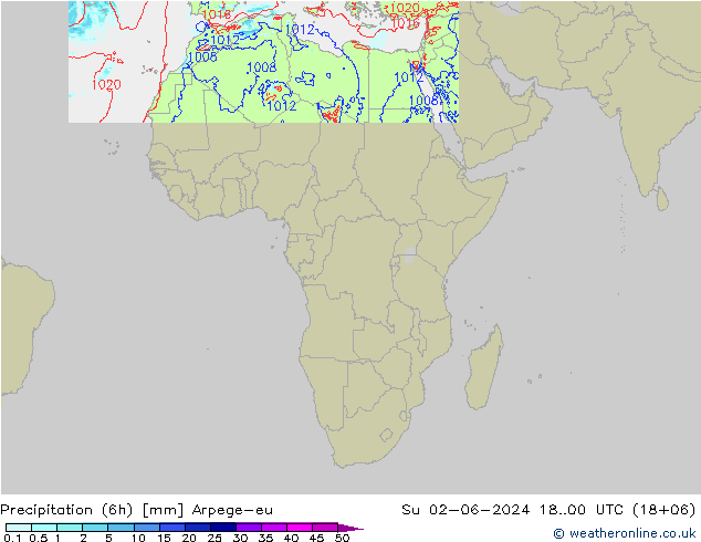 Yağış (6h) Arpege-eu Paz 02.06.2024 00 UTC