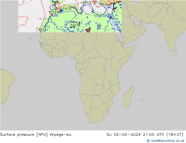 приземное давление Arpege-eu Вс 02.06.2024 21 UTC