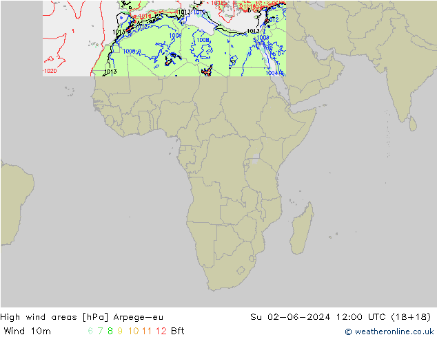yüksek rüzgarlı alanlar Arpege-eu Paz 02.06.2024 12 UTC