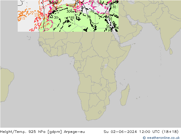 Geop./Temp. 925 hPa Arpege-eu dom 02.06.2024 12 UTC