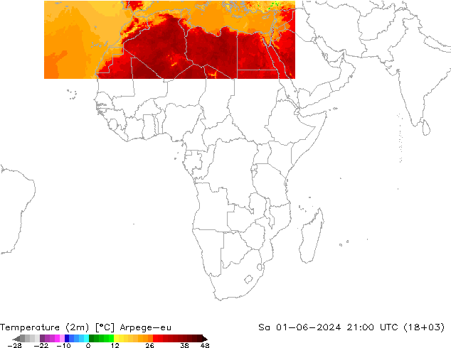 Temperatura (2m) Arpege-eu sáb 01.06.2024 21 UTC