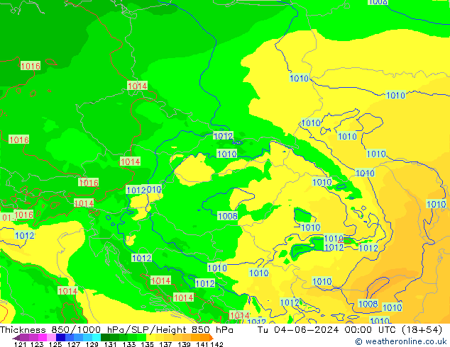 Thck 850-1000 hPa Arpege-eu Út 04.06.2024 00 UTC