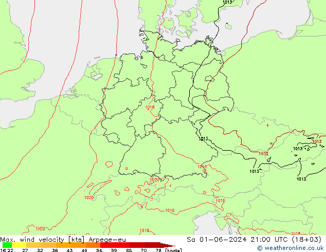 Max. wind velocity Arpege-eu  01.06.2024 21 UTC