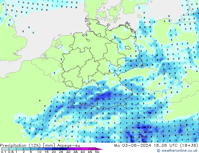 Precipitazione (12h) Arpege-eu lun 03.06.2024 06 UTC