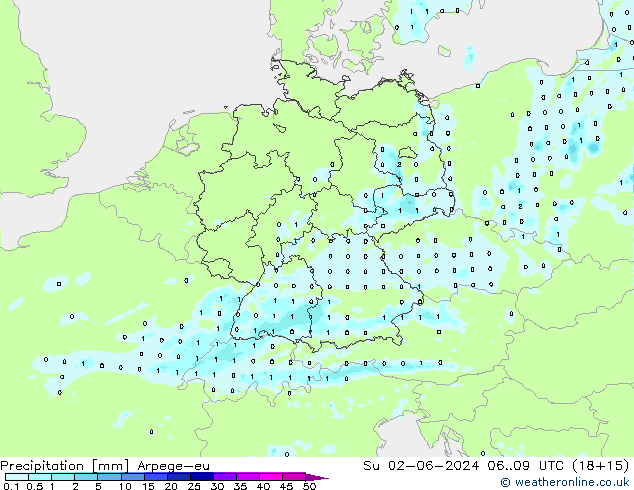 Precipitazione Arpege-eu dom 02.06.2024 09 UTC