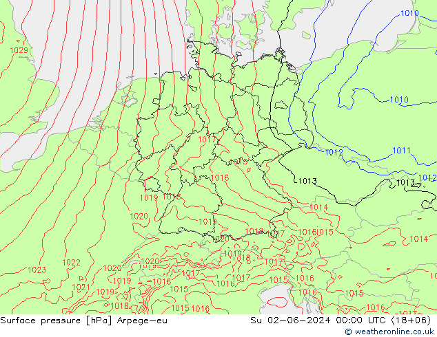 地面气压 Arpege-eu 星期日 02.06.2024 00 UTC