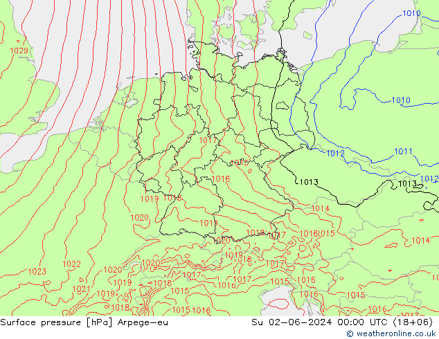 Luchtdruk (Grond) Arpege-eu zo 02.06.2024 00 UTC