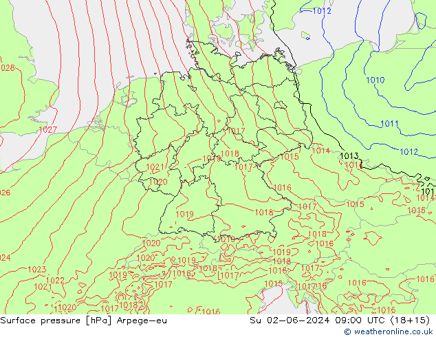 Surface pressure Arpege-eu Su 02.06.2024 09 UTC