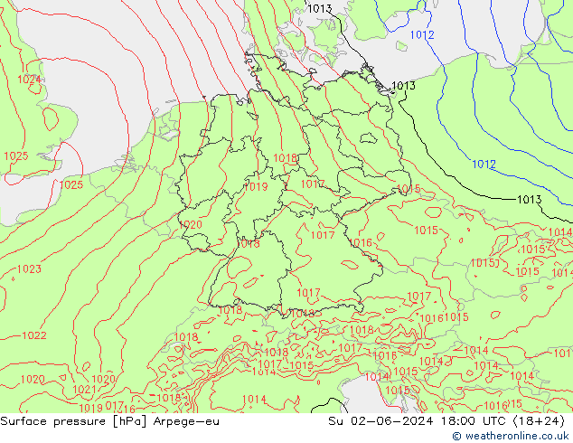 Luchtdruk (Grond) Arpege-eu zo 02.06.2024 18 UTC