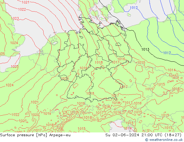 Surface pressure Arpege-eu Su 02.06.2024 21 UTC