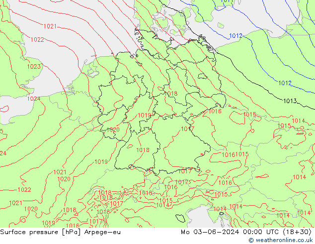 Pressione al suolo Arpege-eu lun 03.06.2024 00 UTC