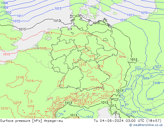 Atmosférický tlak Arpege-eu Út 04.06.2024 03 UTC