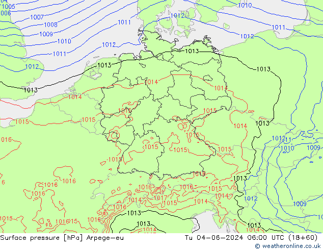 Surface pressure Arpege-eu Tu 04.06.2024 06 UTC