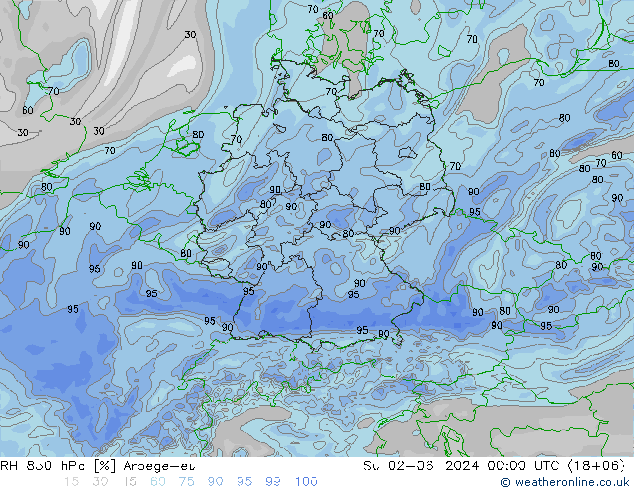 RH 850 hPa Arpege-eu Su 02.06.2024 00 UTC