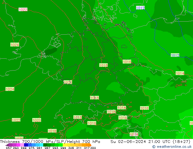 Dikte700-1000 hPa Arpege-eu zo 02.06.2024 21 UTC