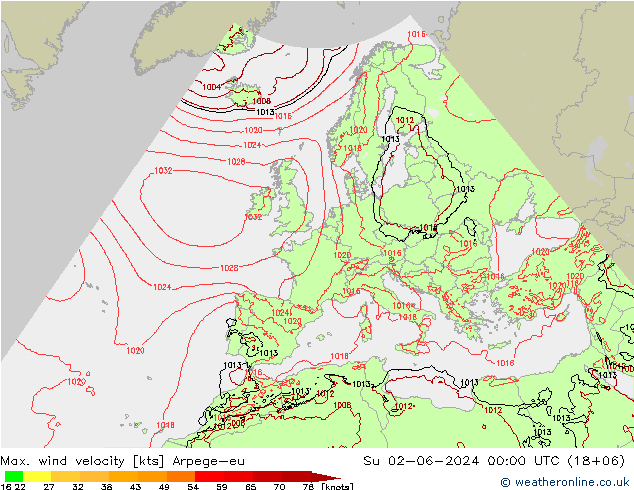 Max. wind velocity Arpege-eu dom 02.06.2024 00 UTC