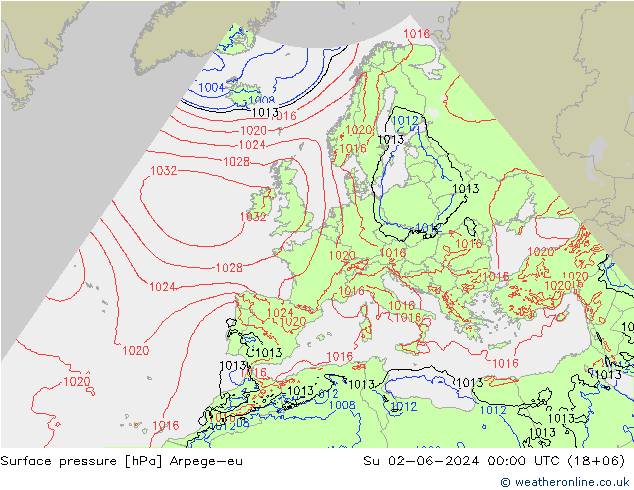 地面气压 Arpege-eu 星期日 02.06.2024 00 UTC