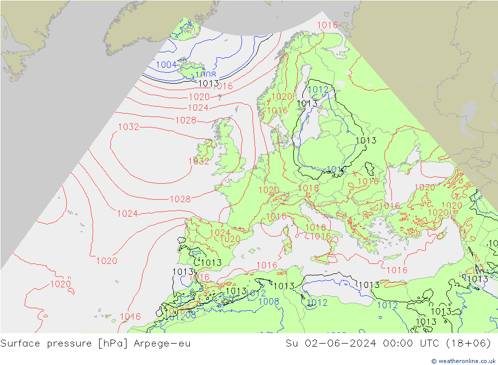 pressão do solo Arpege-eu Dom 02.06.2024 00 UTC
