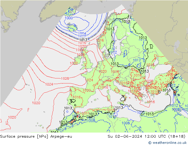 Presión superficial Arpege-eu dom 02.06.2024 12 UTC