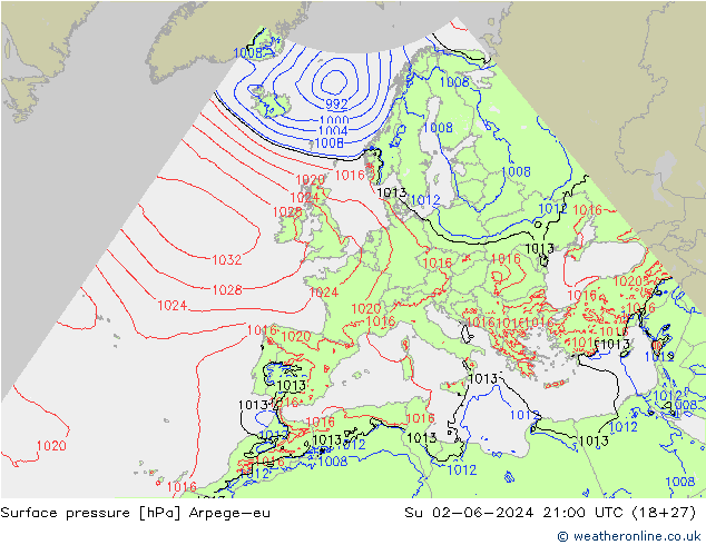Bodendruck Arpege-eu So 02.06.2024 21 UTC