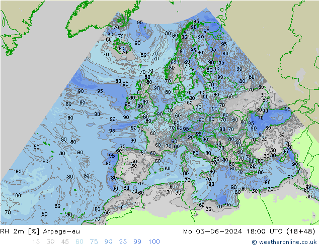 RH 2m Arpege-eu Mo 03.06.2024 18 UTC