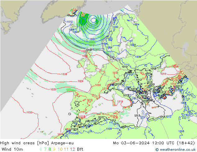 High wind areas Arpege-eu Mo 03.06.2024 12 UTC