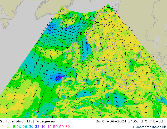 Wind 10 m Arpege-eu za 01.06.2024 21 UTC