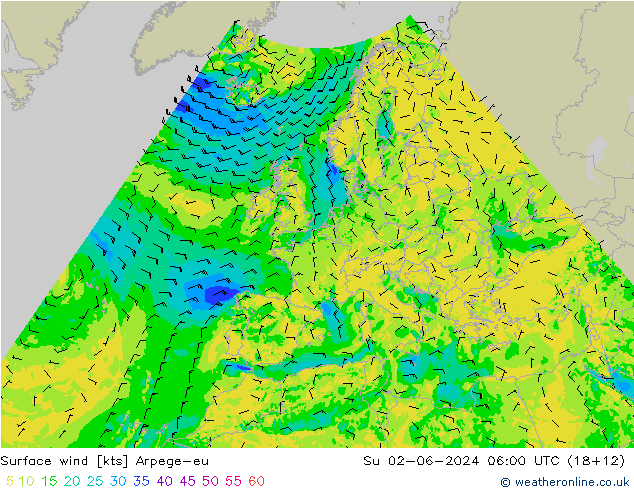 ветер 10 m Arpege-eu Вс 02.06.2024 06 UTC