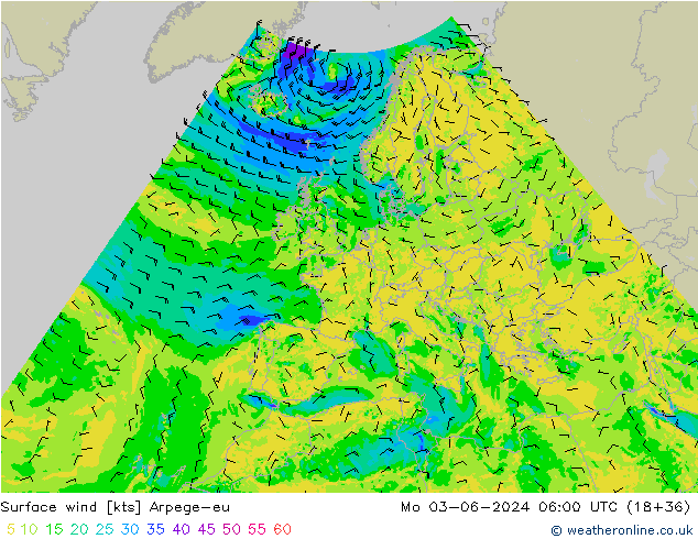 Vent 10 m Arpege-eu lun 03.06.2024 06 UTC