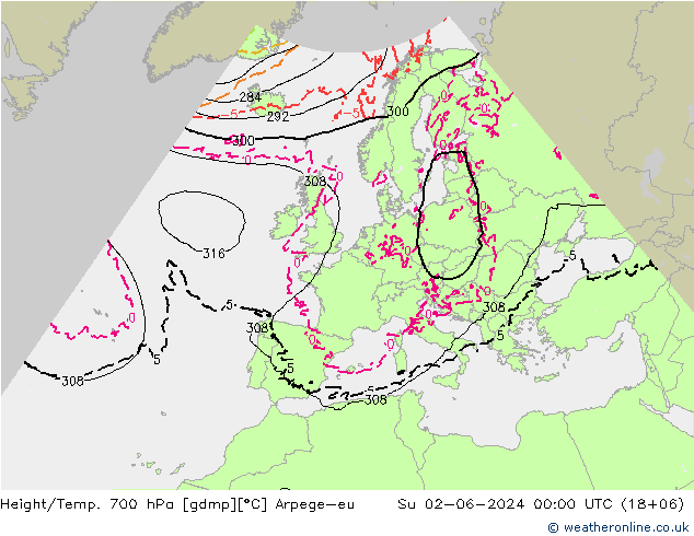 Height/Temp. 700 hPa Arpege-eu dom 02.06.2024 00 UTC