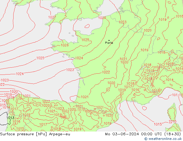 Surface pressure Arpege-eu Mo 03.06.2024 00 UTC